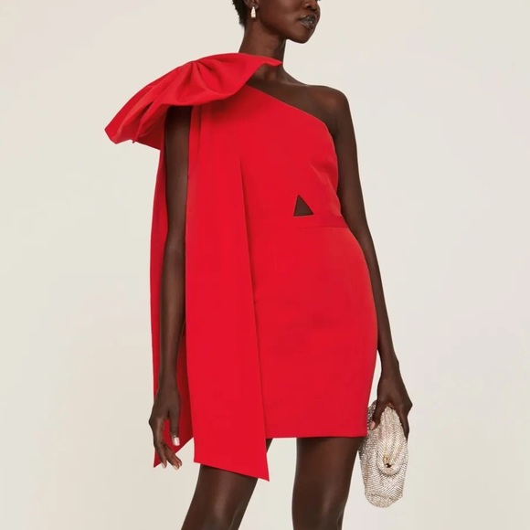Toccin x RTR Asymmetrical One-Shoulder Bow Mini Dress - Picture 1 of 6